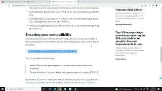 npm notice Beginning October 4, 2021, all connections to the npm registry must use TLS 1.2 or higher