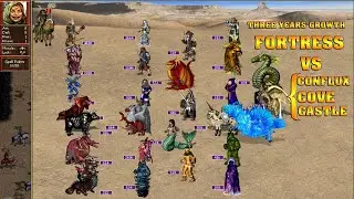 Heroes 3 COMBAT Three years growth Fortress vs Conflux, Cove and Castle