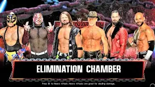 Rey Mysterio + Jeff Hardy + AJ Styles + HBK + Seth Rollins + Ricochet Elimination Chamber WWE 2K22