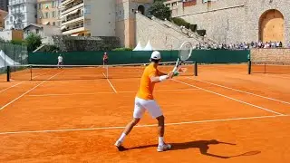 Novak Djokovic Training + Practice Match Court Level View on Clay - ATP Tennis