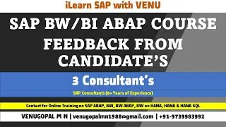 BW ABAP Training - Feedback from Candidate with 8+ Years of SAP Experience : iLearnSAPwithVENU