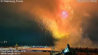 Праздничный салют День защитника Отечества 23 февраля 2022 в Санкт-Петербурге. Вторая онлайн камера.