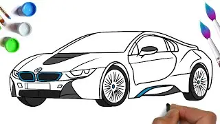 How to draw a car electric car BMW i8 beautiful bmw car drawing animation drawing for kids