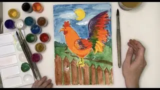 Рисуем петуха на заборе в деревне. Как нарисовать петуха часть 2. Урок рисования для детей.