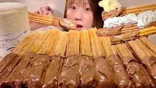 ASMR Churros With Chocolate【Mukbang/ Eating Sounds】【English subtitles】
