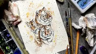 Как нарисовать тигра. Тигр акварелью. Скетчинг для новичков. Акварельные рисунки.