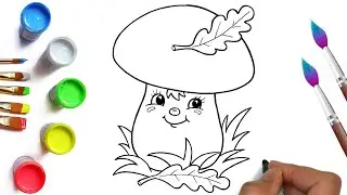 How to draw a mushroom with leaves autumn drawings for drawing lessons with children at school