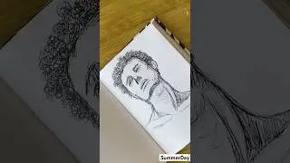Sketching a portrait doodle with a fineliner
