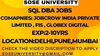 SQL DBA Job Openings for Jobcrow India Private Limited , FIS , Globex Digital