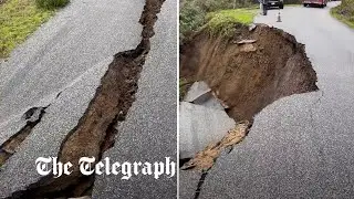Road collapses in California as extreme flooding damages infrastructure