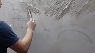 Барельеф домик у озера. Лебедь в барельефе