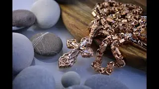 Мужской крестик ☦ из красного золота с бриллиантами 💎 цепочка ⛓ и браслет 🔗 плетения Краб Большой