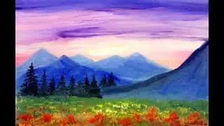 Как нарисовать пейзаж горы на закате. Рисование для начинающих.