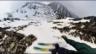 Skiing A North Facing Chute Off The Martial Glacier in Ushuaia, Tierra Del Fuego, Argentina