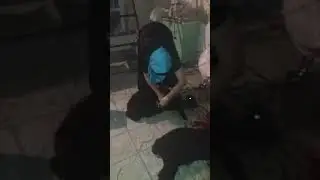 Woman slaughter sheep under feet