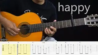 happy - skinnyfabs - Fingerstyle Guitar Tutorial TAB + Chord + Lirik