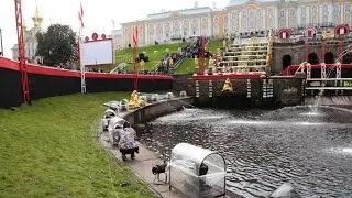 Подготовка к закрытию фонтанов в Петергофе 2016