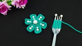 It's so Cute !! Superb Woolen Flower Making Trick Using Fork - Hand Embroidery Amazing Flowers