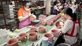 Process of Making Huge Ceramic Mugs. Earthenware Factory in Korea