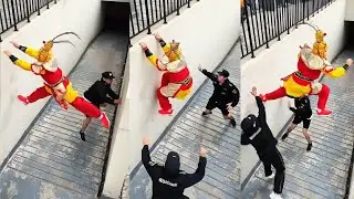 Monkey King Fights Security Guards By Climbing Walls#parkour#skate#still