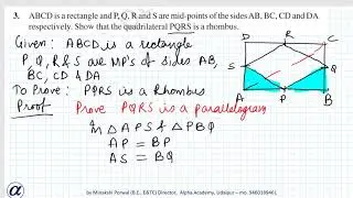 Ex 8.2 Class IX Q3 ABCD is a rectangle and P, Q, R and S are mid-points of the sides AB, BC, CD and