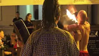 Fire dancers performing at night