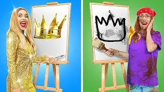 GIGA RICH vs. BROKE CHALLENGE || Drawing and Food Art Showdown! First to Finish Wins by DrawPaw