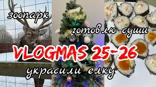 Vlogmas 25-26 УКРАШАЕМ ЕЛКУ К НОВОМУ ГОДУ! - готовлю суши🎄