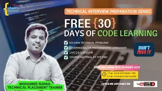 Free 30 Days of Code learning [Live] | Tech Interview Preparation Series | Freshers & Exp 2022