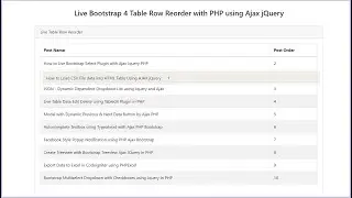 Live Bootstrap 4 Table Row Reorder with PHP using Ajax jQuery