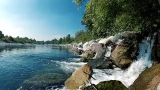 Водопад впадает в реку. Футаж для видеомонтажа #207.