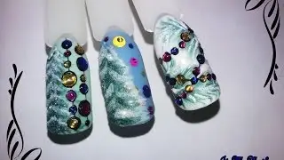 Новогодний дизайн ногтей nail design Shellac    Камифубуки с АлиЭкспресс на ногтях