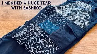 I started mending a 60cm tear with Sashiko and got a little bit carried away... 
