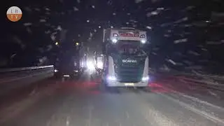 30 Kilometer LKW-Stau auf A 2 (Wintereinbruch, Polizei, THW, Glätte, Schnee 2021. Fahrverbot)