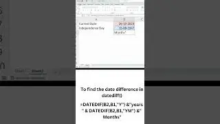 MS-Excel datediff functions to find difference between two dates 