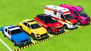 CHEVROLET, AUDI, RENAULT, VOLKSWAGEN POLICE CARS & MERCEDES AMBULANCE CAR TRANSPORTING ! FS22