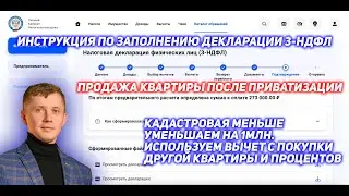 Декларация 3-НДФЛ. Продажа квартиры. Приватизация. Кадастровая меньше. Вычет 1млн., 260 и проценты