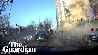 Moment explosion destroys restaurant in northern China