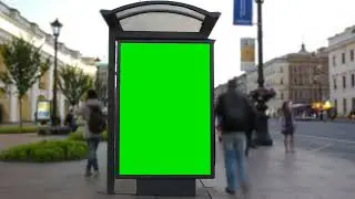 Green Screen | Chroma Key | a billboard with a green screen on a busy street time lapse | 4K | HD