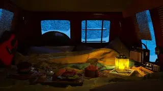 Winter Car Camping - Sleep Shelter in a Car from a Strong Blizzard, Snowfall