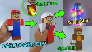 Mario Becomes Super Mario! (Big, Shoot fire, Tanooki/ Spin Tail, Glow Up/Super Star) Cardboard Diy