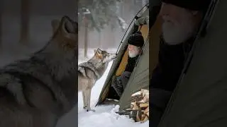 The smart wolf called the kind old man to rescue the injured polar bear caught in old barbed wire