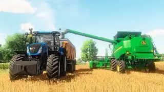 FS22 / Карта Polesine [ ИТАЛИЯ ] / #32 Уборка овса John Deere T560i, NewHolland T7.315HD