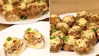 Смакота неймовірна. Фаршировані печериці з сирними шапочками.