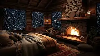 Winter Wonderland Ambience 4K: Cozy Cabin with Crackling Fireplace and Snowfall | Resting Area