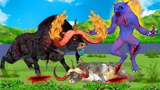 Gaint Wolf VS Gaint Bull Saved Cartoon Cows Family Epic Cartoon Buffalo And Wolf Animal Epic Battle