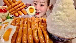ASMR Sausage 1kg and Fried Egg【Mukbang/ Eating Sounds】【English subtitles】