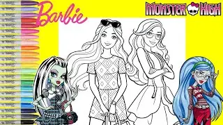 Barbie and Friends Makeover as Monster High Frankie Stein and Ghoulia Yelps Coloring Book Page