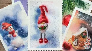 Мастер-класс Новогодняя открытка - рисуем гнома. Акварель. Christmas card