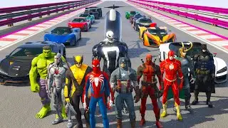 Super Heroes and Spider Man New Challenge Super Cars GTA V Mods Человек-паук и Супер тачки !